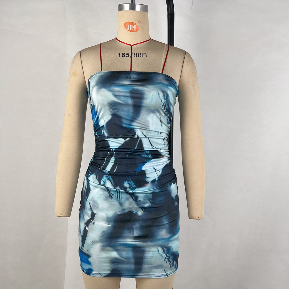 OM- 2024 Summer New Sexy Strapless Printed Bodycon Dress Fashionable Slimming Dress Women's Dress